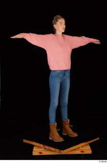 Shenika blue jeans brown shoes workers pink sweater standing t-pose…